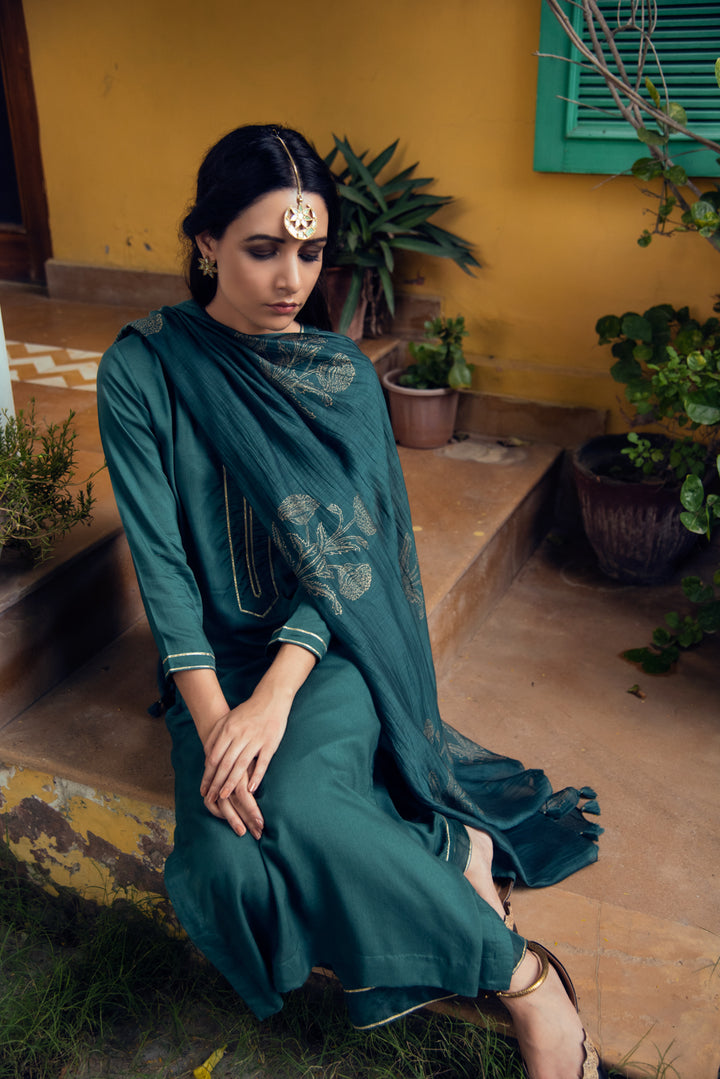 Ridhi Suri AAFREEN EMERALD GREEN PALAZZO SUIT SET OF 3