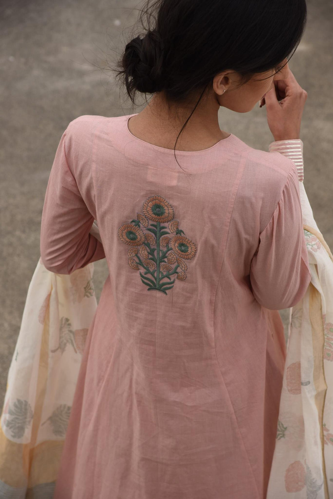 Pink Back Boota  Suit Set With Chanderi Dupatta