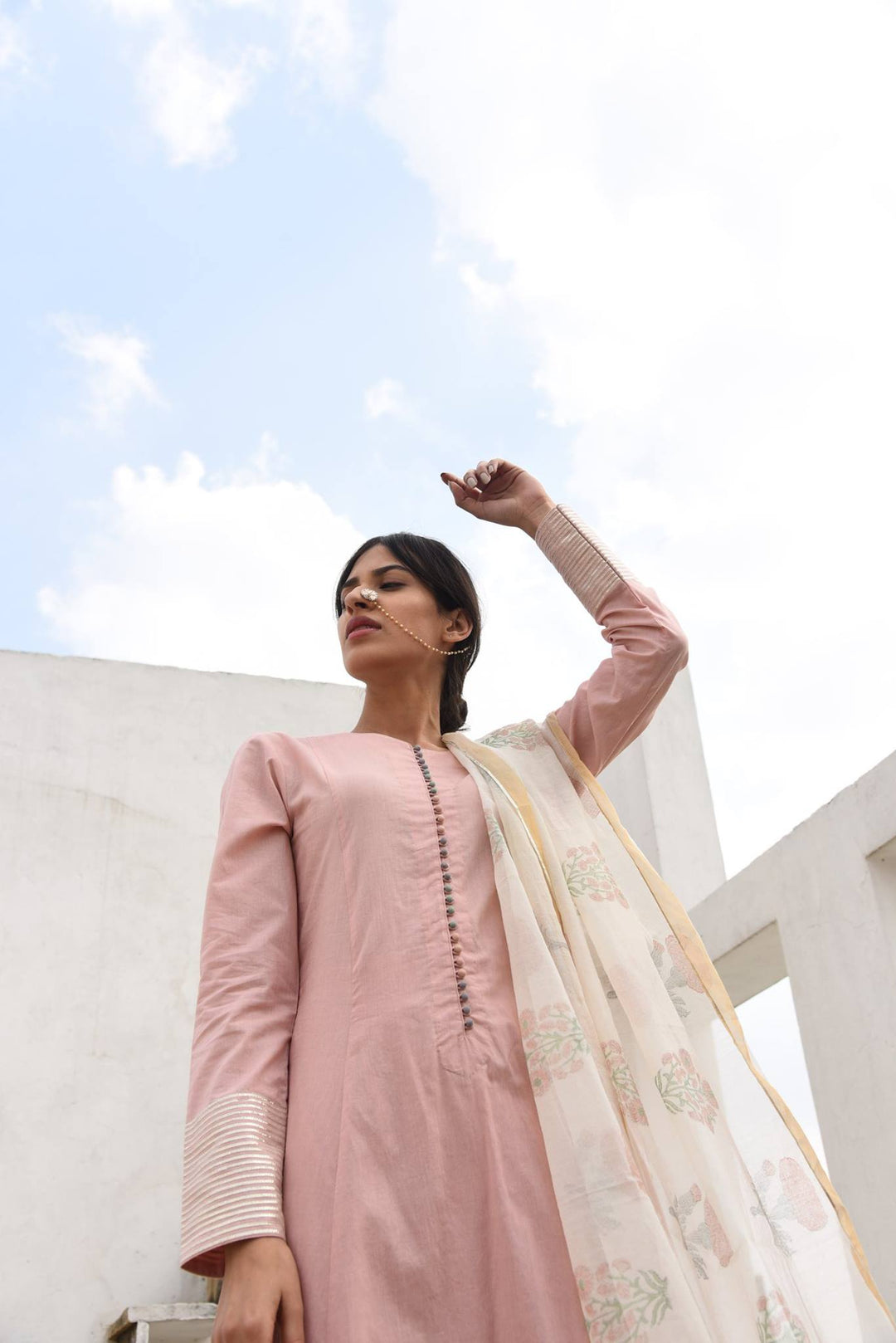 Pink Back Boota  Suit Set With Chanderi Dupatta