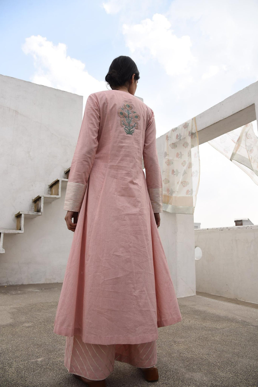 Pink Back Boota  Suit Set With Chanderi Dupatta
