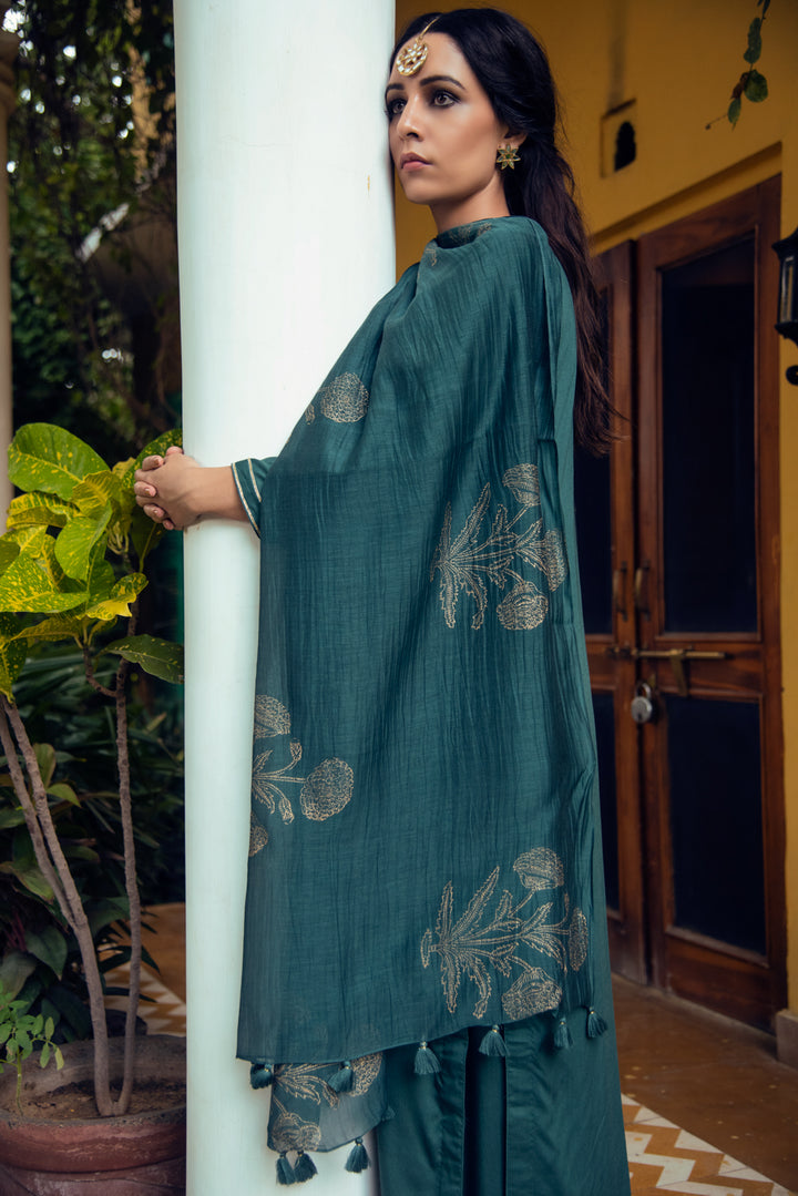 Ridhi Suri AAFREEN EMERALD GREEN PALAZZO SUIT SET OF 3