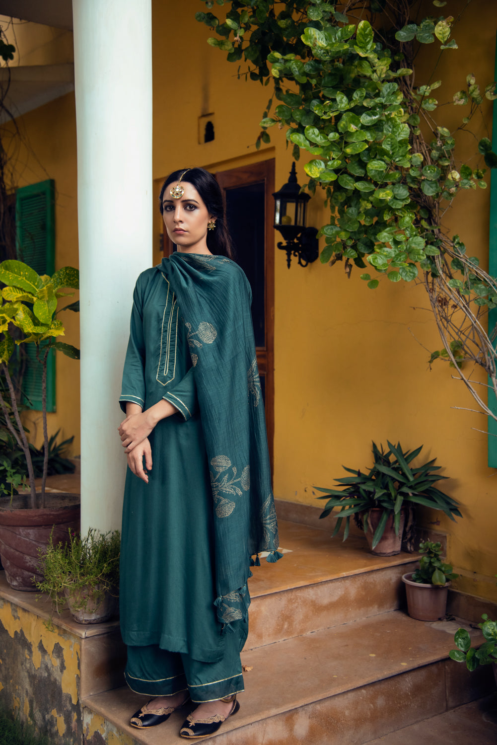 Ridhi Suri AAFREEN EMERALD GREEN PALAZZO SUIT SET OF 3