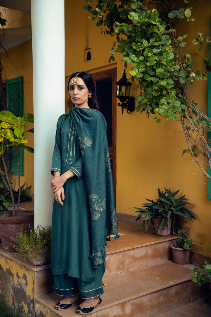 Ridhi Suri AAFREEN EMERALD GREEN PALAZZO SUIT SET OF 3
