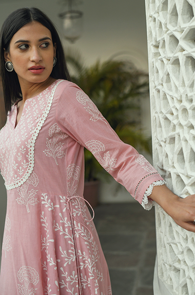 Ridhi Suri Jannat Old Rose Lace Yoke kurta with Palazzo and Dupatta
