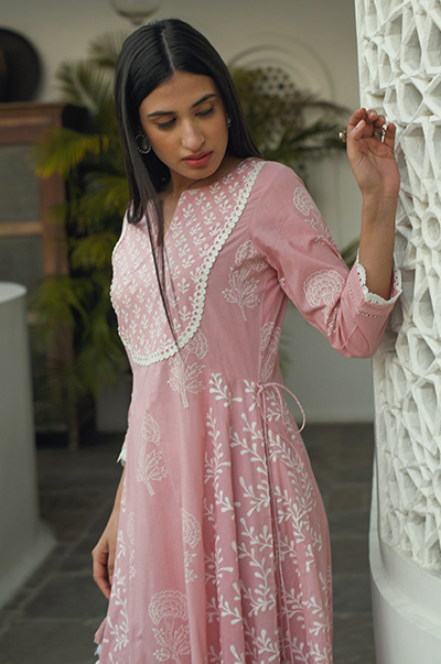 Ridhi Suri Jannat Old Rose Lace Yoke kurta with Palazzo and Dupatta