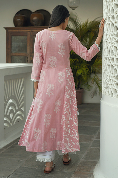 Ridhi Suri Jannat Old Rose Lace Yoke kurta with Palazzo and Dupatta