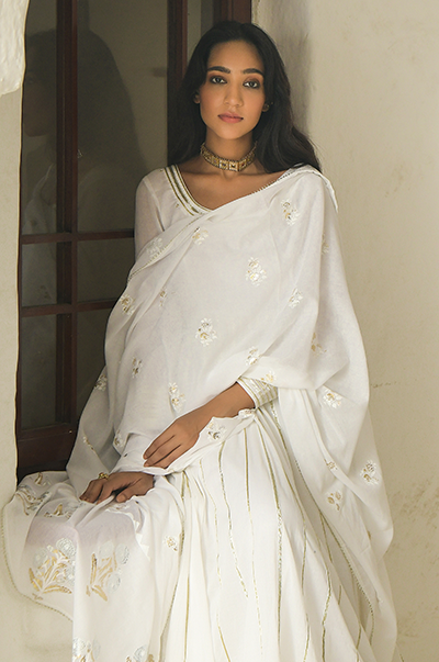 Ridhi Suri SE White gota embroidered Anarkali with chooridar and dupatta- set of 3