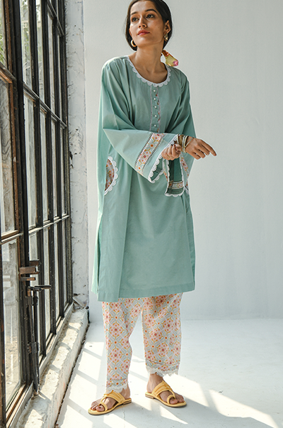 Ridhi Suri Hayat Jade Choga with printed Salwar - Set of 2