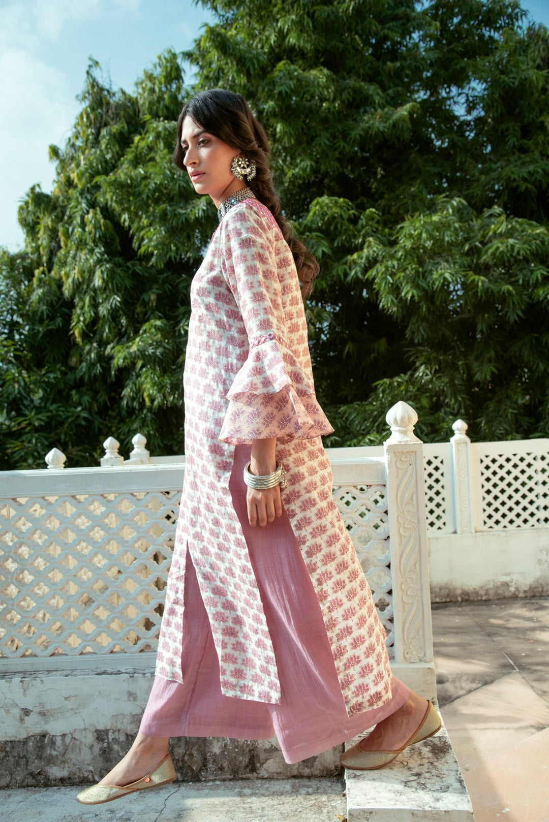 Pariza Lotus block printed Dupatta- Pink