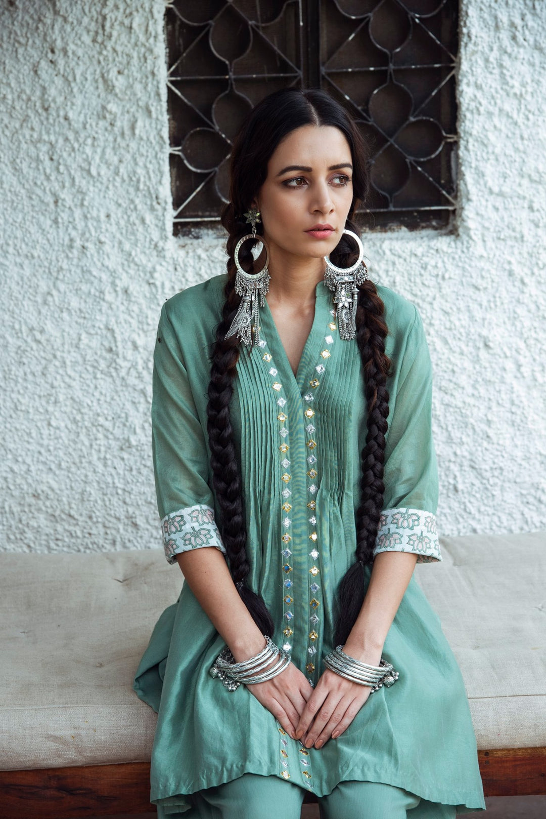 Pariza Embroidered Dhoti Set Of 2- Green XS Pariza Embroidered Dhoti Set Of 2- Green XS