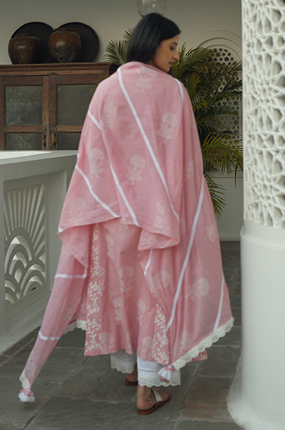 Ridhi Suri Jannat Old Rose Lace Yoke kurta with Palazzo and Dupatta
