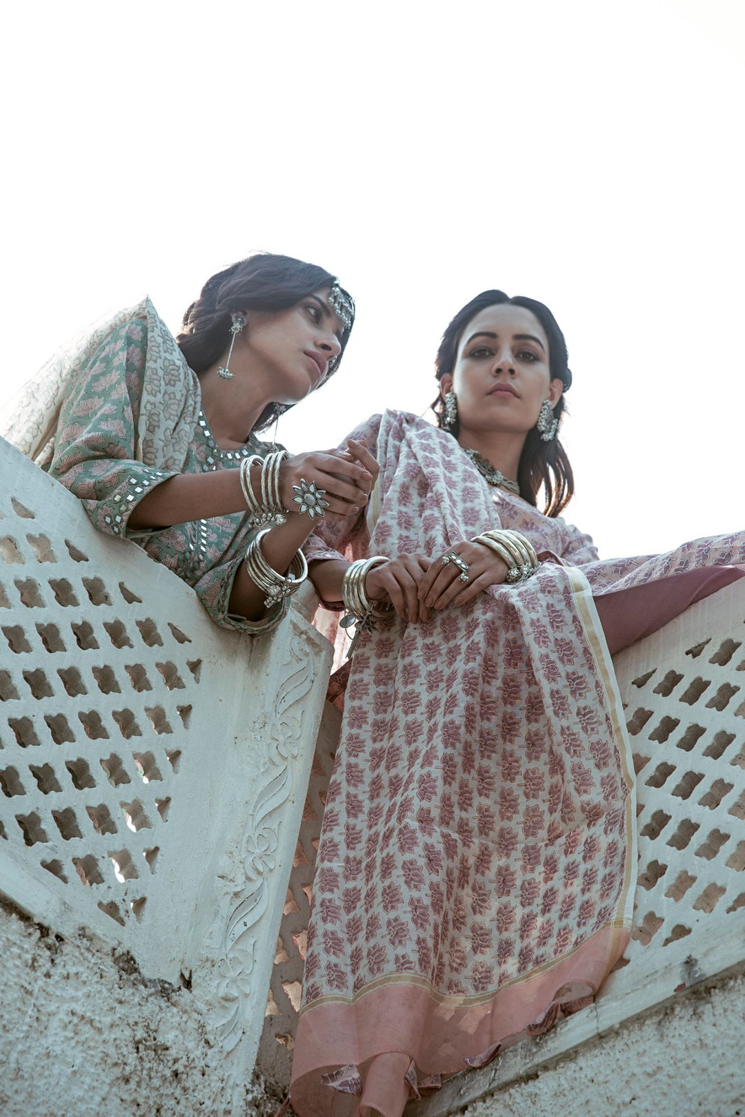 Pariza Lotus block printed Dupatta- Pink