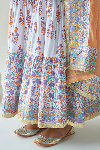 Ridhi Suri Chaand Lilac Kurta with jaal & booti block printed sharara and Dupatta- Set of 3