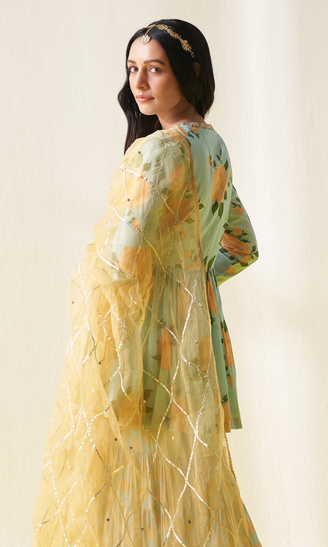 KIARA AQUA V- NECK FLORAL PRINTED SHARARA SET - SET OF 3