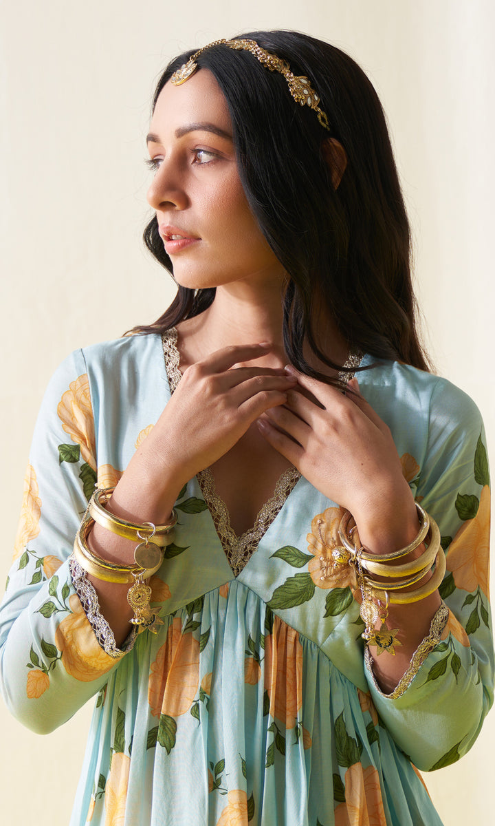 KIARA AQUA V- NECK FLORAL PRINTED SHARARA SET - SET OF 3