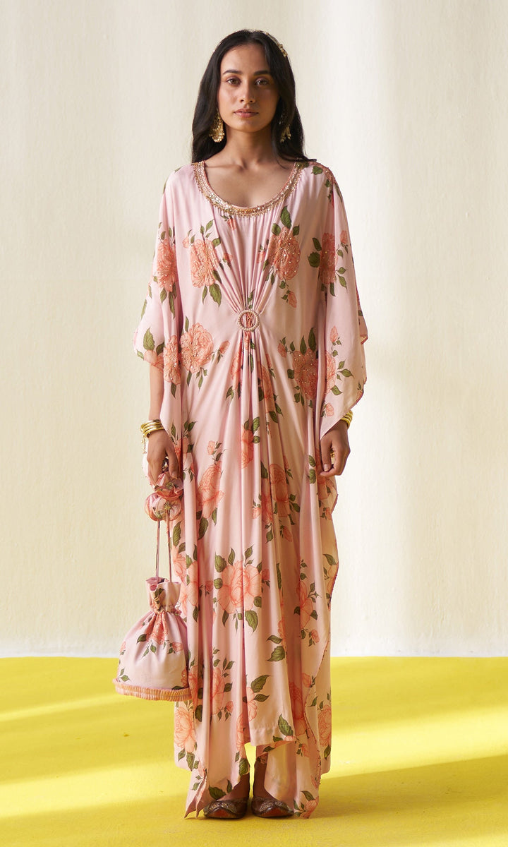 KIARA PINK FLORAL PRINTED KAFTAN SET- SET OF 2