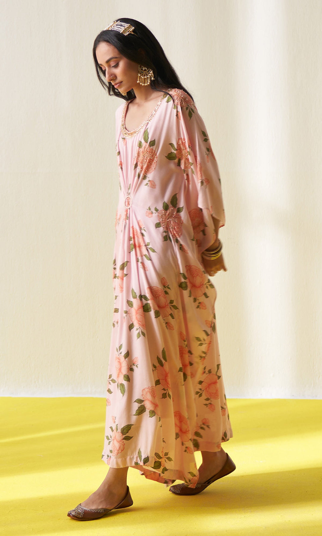 KIARA PINK FLORAL PRINTED KAFTAN SET- SET OF 2