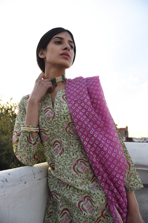 Floral Block Printed Suit Set - Set of 3