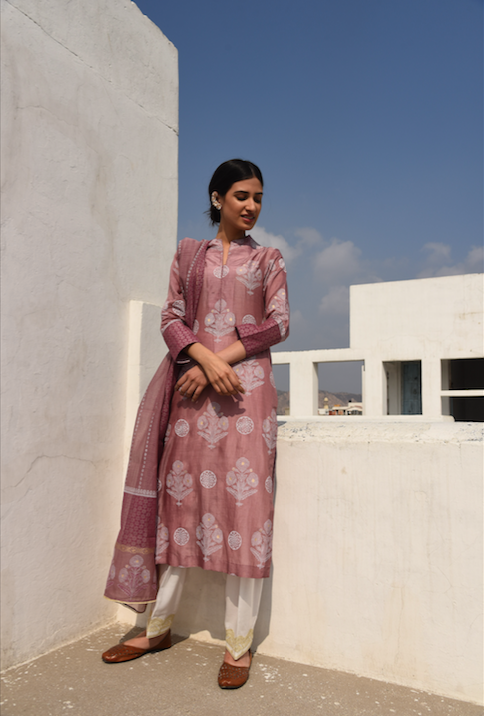 WINE COTTON SILK SUIT SET WITH CHANDERI DUPATTA - SET 0F 3