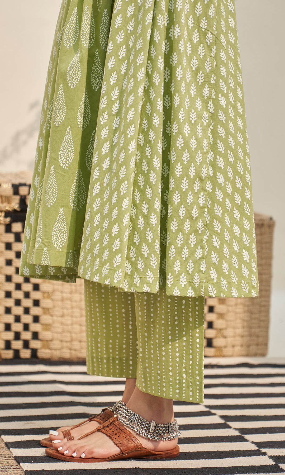 Jannat 2.0 Pista Green Block Printed Pintuck Kurta  Set - Set Of 3