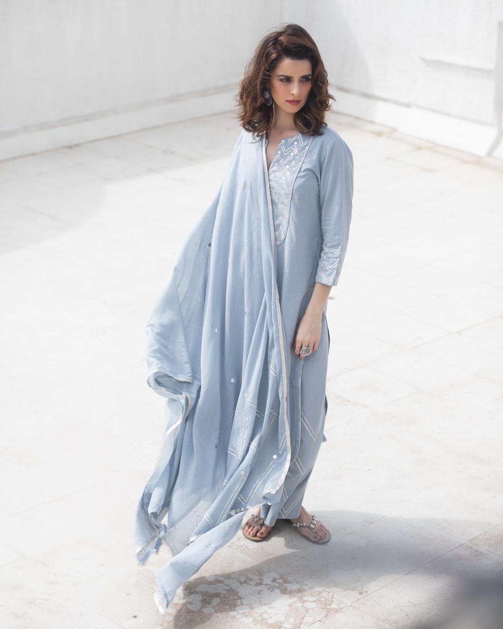 Grey Blue Chevron Gota Set of 3