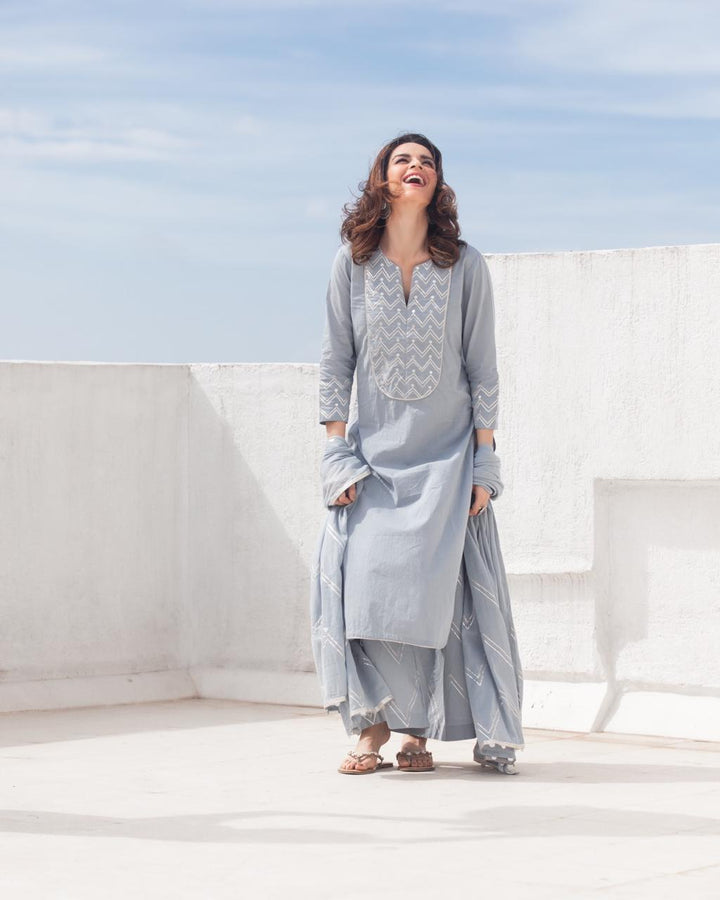 Grey Blue Chevron Gota Set of 3