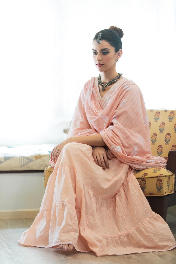 Ridhi Suri Zahrah 2.0 Pink Khari Block Print Anarkali Suit Set - Set of 3