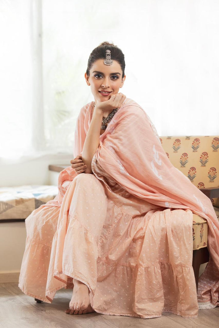 Ridhi Suri Zahrah 2.0 Pink Khari Block Print Anarkali Suit Set - Set of 3