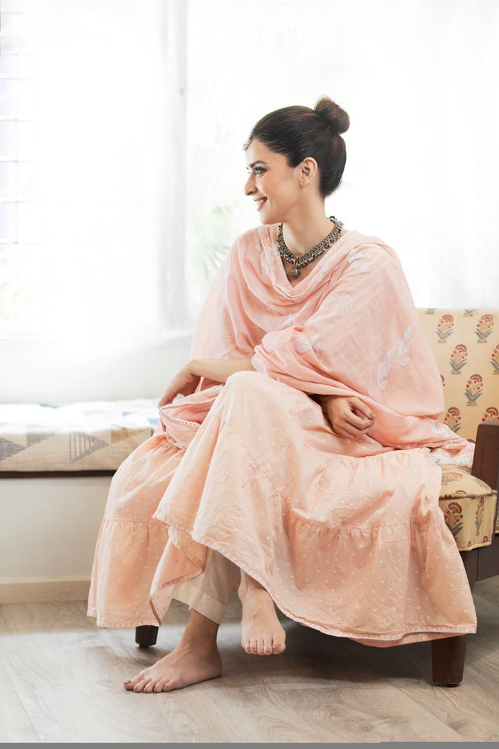 Ridhi Suri Zahrah 2.0 Pink Khari Block Print Anarkali Suit Set - Set of 3