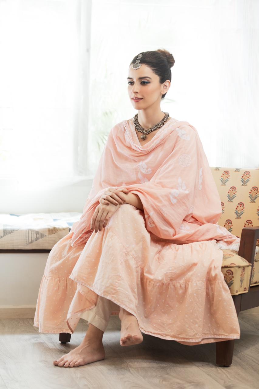 Ridhi Suri Zahrah 2.0 Pink Khari Block Print Anarkali Suit Set - Set of 3