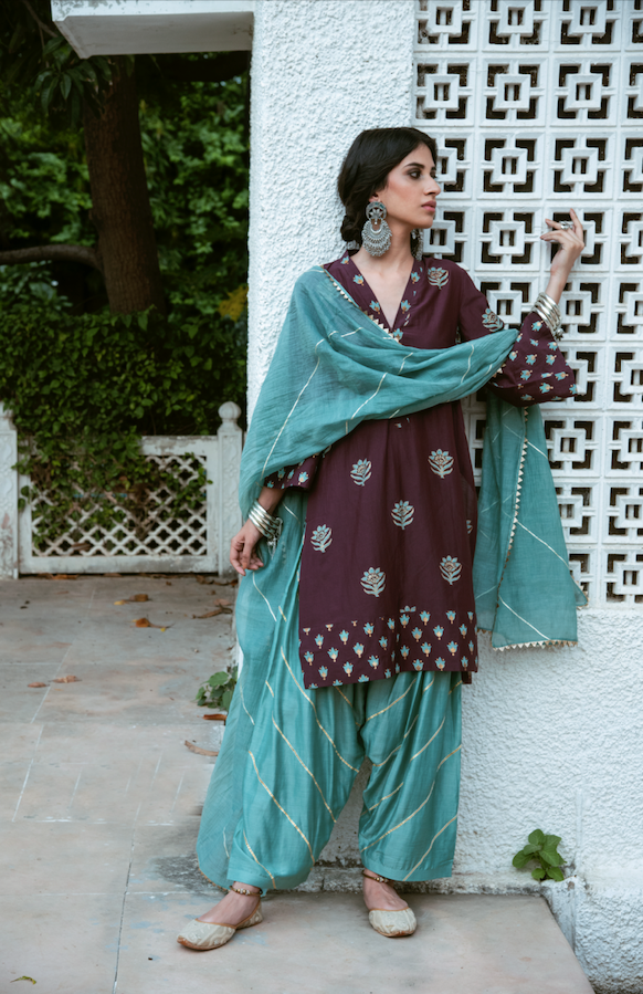 Ridhi Suri AAFREEN WINE SUIT SET